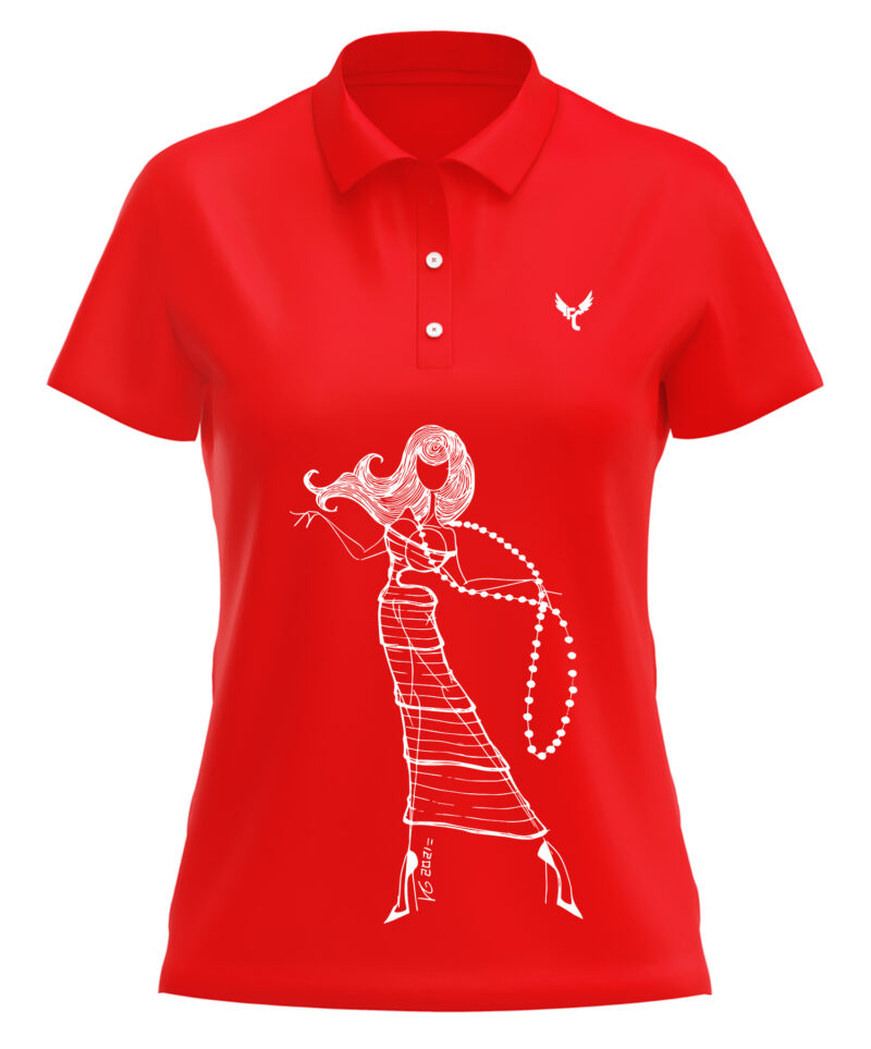 polo femme rouge motif danseuse artiste