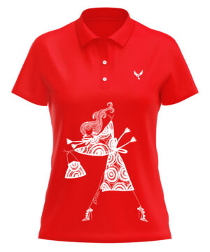 polo femme rouge motif danseuse artiste
